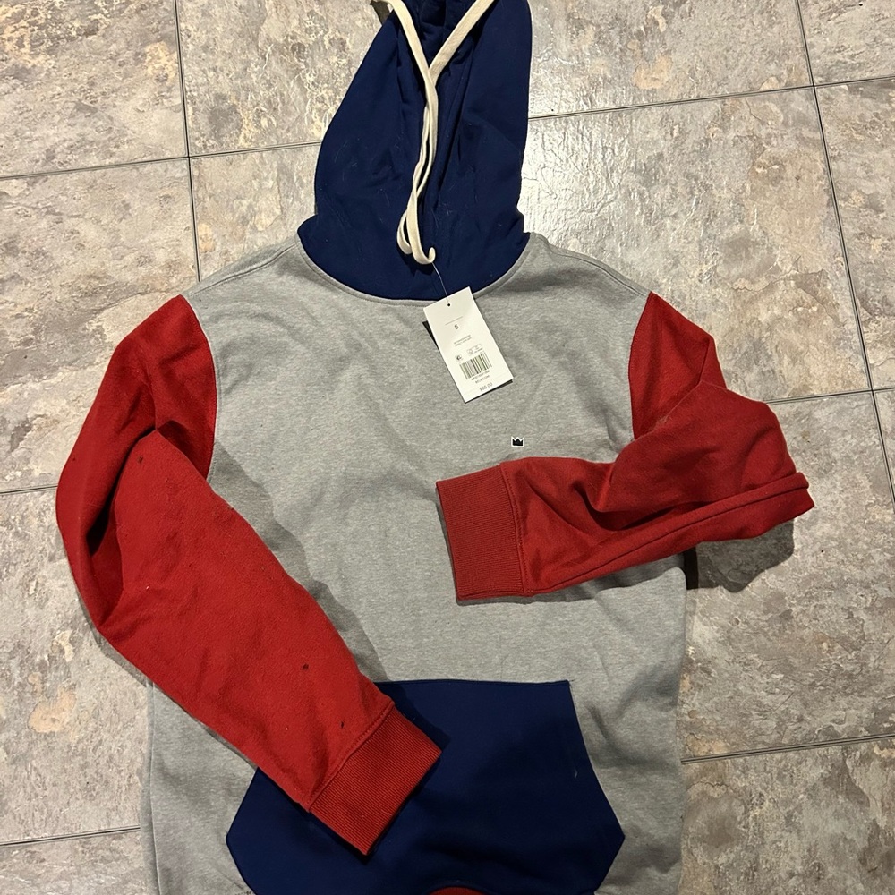 Crown & Ivy Gray and Red Block Hoodie Sweatshirt
